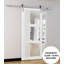 Porte coulissante de style grange avec quincaillerie Lucia 2555 Blanc Soie avec vitrage clair, rail de 2 m (6,6 pi), robuste, panneaux intérieurs en bois massif, 107 cm x 203 cm (42 po x 80 po), vitrage transparent, rail argenté-51703962