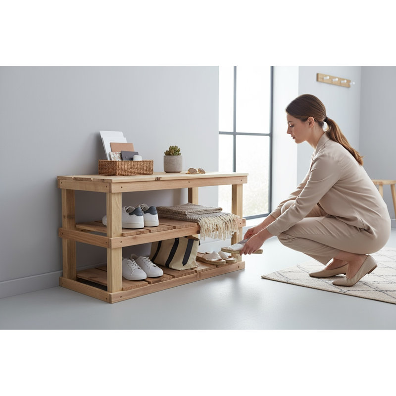 Banc de rangement pour 8 paires de chaussures, Naturel