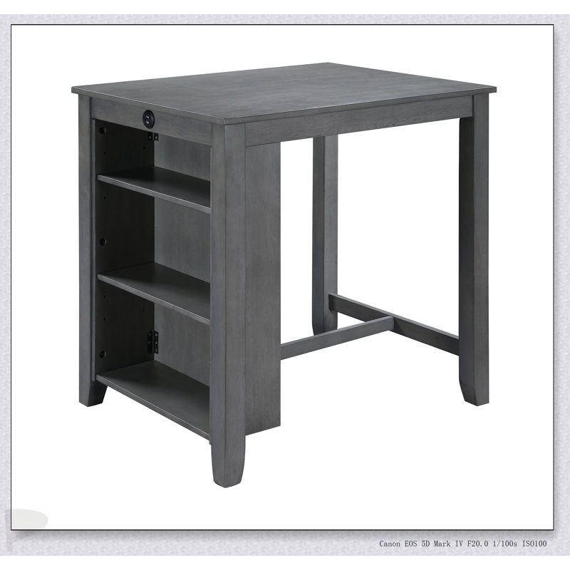 Graham 36" Gray Finish Small Space Counter Height Dining Table With USB Charging Ports And Shelves, Gray/Gray