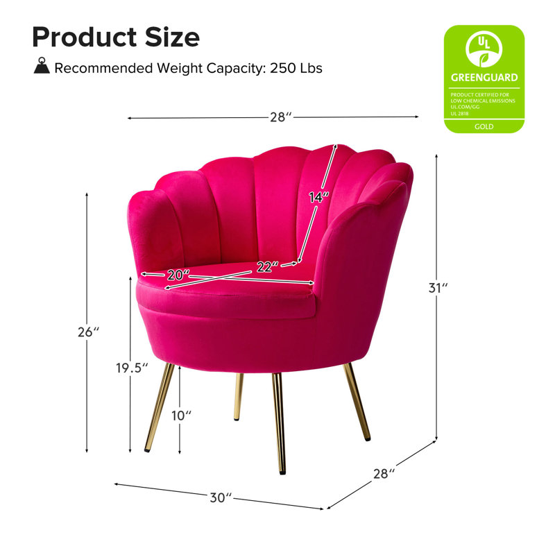 Fauteuil demi-tonneau en velours 30 po Hendrix, Fuchsia