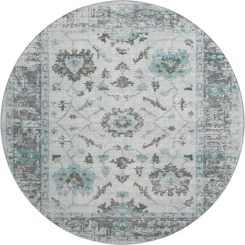 Premium Machine Washable Pirtle Border Rug, Round 8'