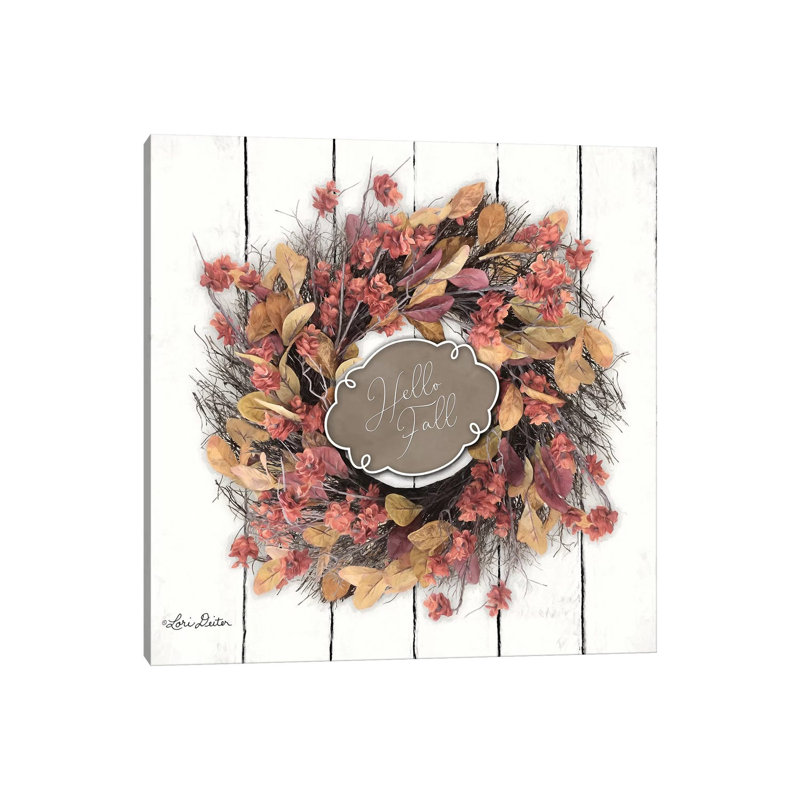 Hello Fall Wreath 1 Piece Wrapped Canvas Wall Art, 45.72 cm H x 45.72 cm W x 3.175 cm D