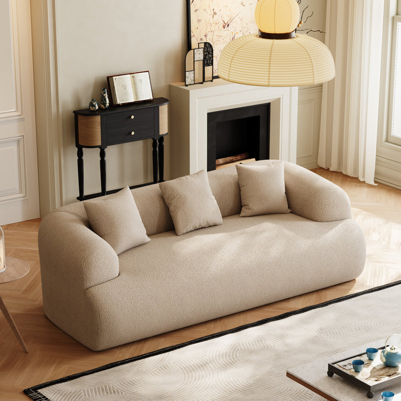 Boneless Modern Curved Sofa Compression Couch, Light Brown, 27.5" H x 90.5" W x 41" D