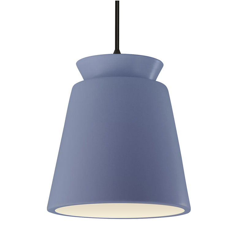 Luminaire suspendu conique à 1 lumière Logan, Noir mat, Bleu ciel, DEL (intégrée)