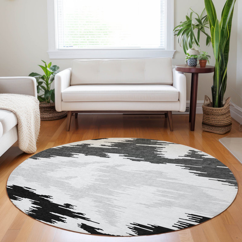 Premium Machine Washable Lisse Black Rug, Round 8'