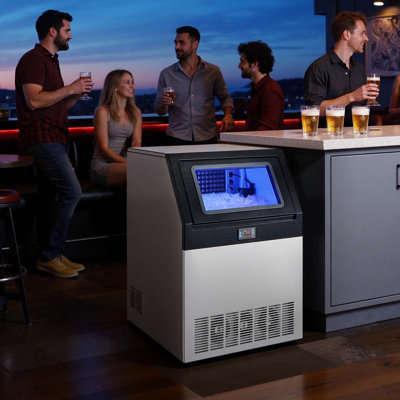 Machine à glaçons commerciale, 360 lb / 24 h avec capacité de rangement de 85 lb, encastrée / autoportante / sous le comptoir, machine à glaçons en acier inoxydable avec affichage DEL et autonettoyante, pour bar-restaurant à domicile