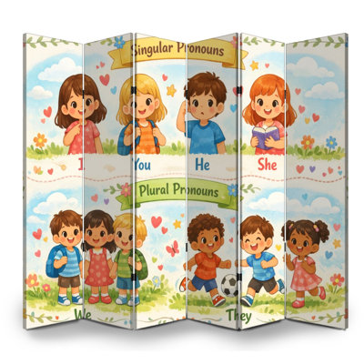 6 panneaux paravents pliables pour la salle de classe Royal enfants mignons singuliers Plural pronom coloré bande de toile séparateur de pièce autoportante de protection paravent cloison