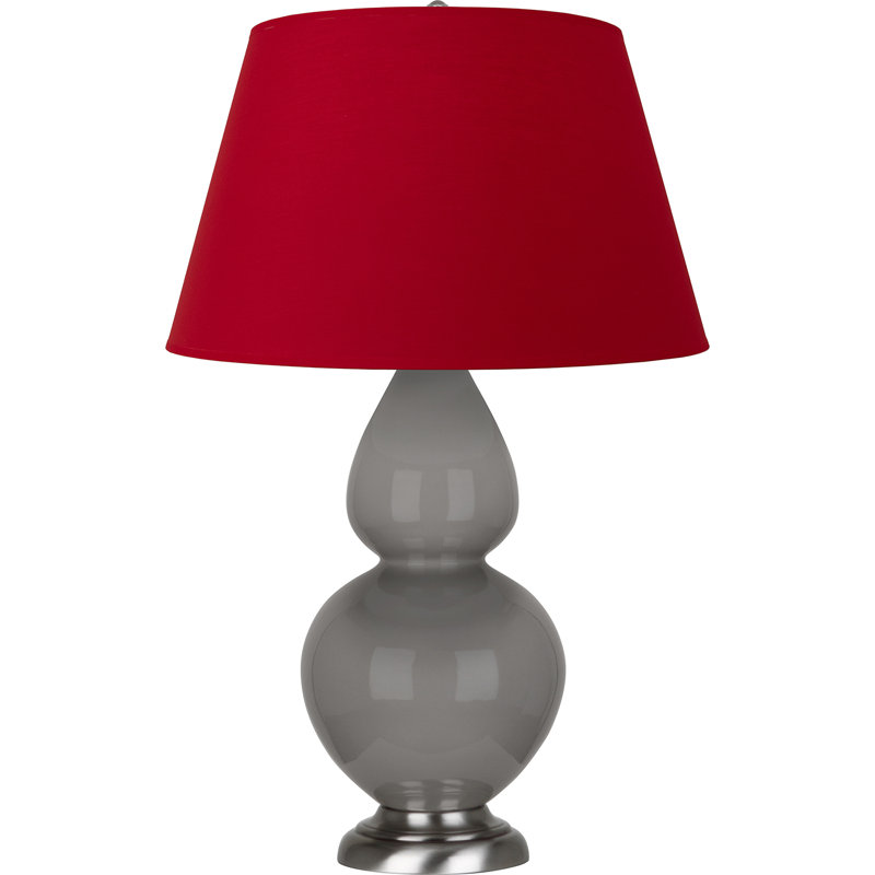 Lampe de table double gourde en céramique, Blanc cassé, Taupe fumé émaillé / argent antique, Argent argent