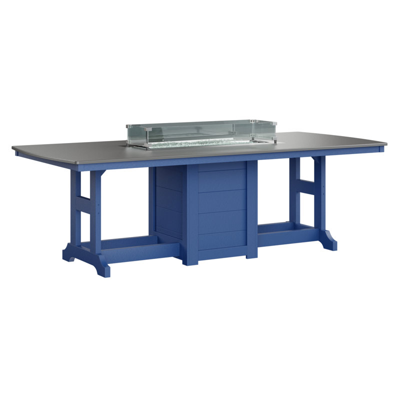 Berlin Gardens Garden Classic 96″ Fire Pit Dining Table, 31" H x 44" W x 96" D, Hammered Top Stainless with Pacific Blue Base