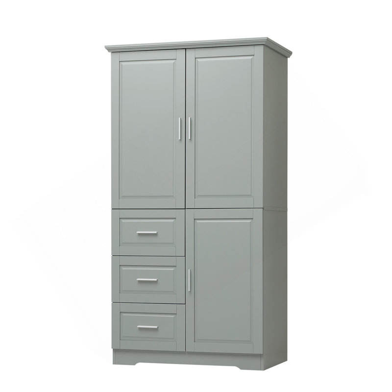 Tall And Wide Storage Cabinet With Doors For Bathroom/Office, Three Drawers, Grey, Gray
