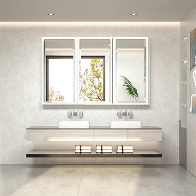 Chouchanik Recessed and Surface Framed 3 Door Medicine Cabinet with Mirror and Shelves