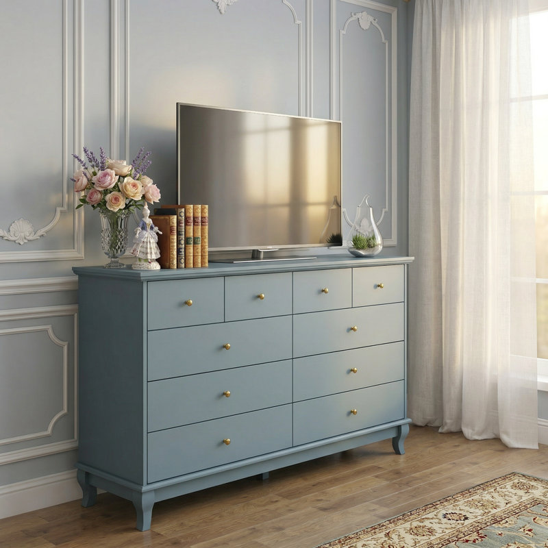 Erine Standard 10-Drawers TV Stand for TVs up to 55", Blue