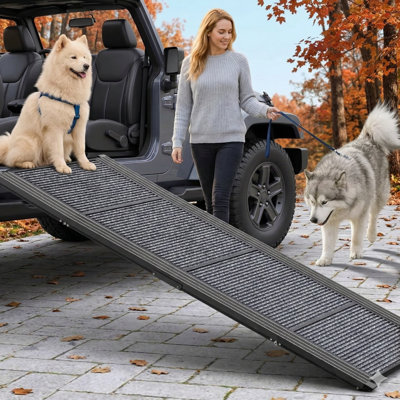 Canine Vehicle Ramp 63 Inches Long & 17 Inches Wide Portable Dog Ramps for Large Dogs with Anti-Slip Carpet Surface Dog Car Ramp for SUV Car & Truck, Collapsible Dog Ramp Holds up to 250 Pounds