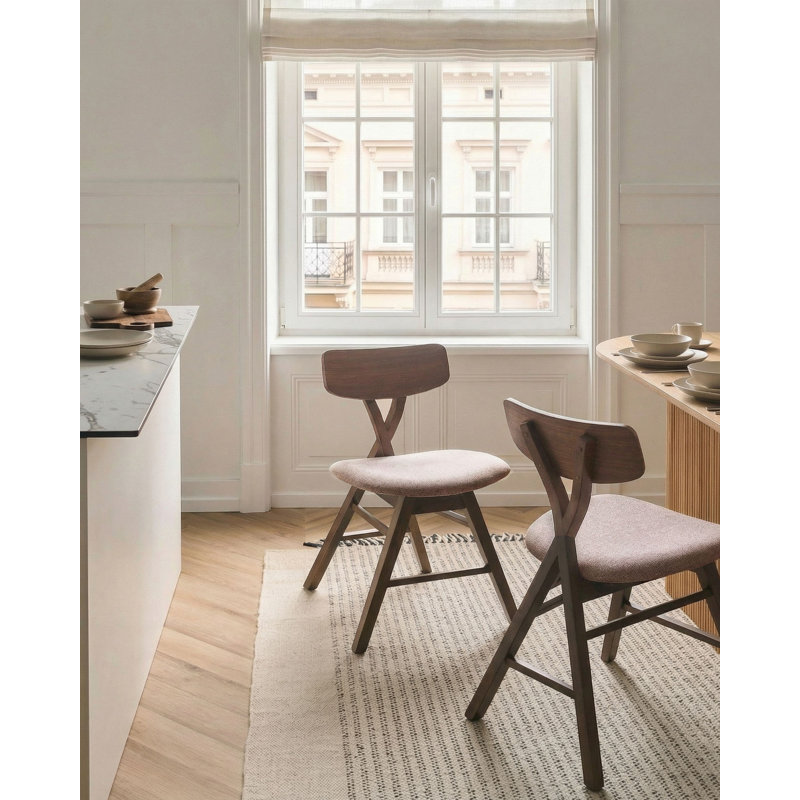 Upholstered Dining Chair, Brown, Beige, Brown, Beige