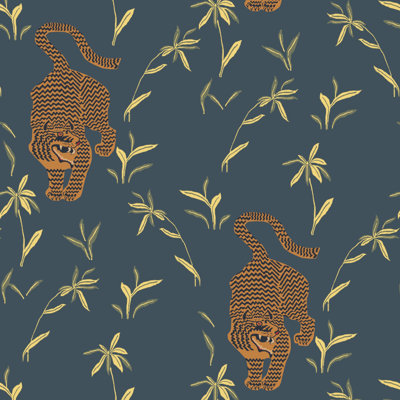 «Stalking Tiger» - papier peint vert épinette
