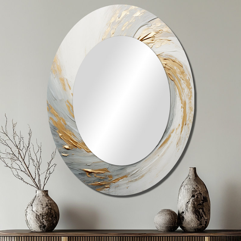 Miroir mural moderne or et blanc Vortex IV, 40 po x 30 po
