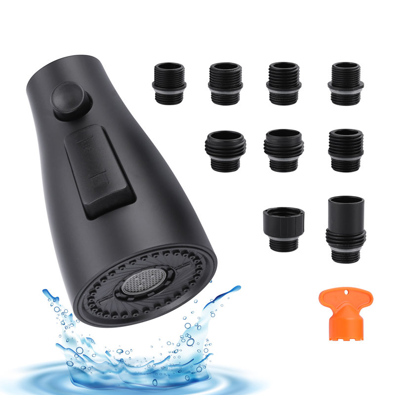 Tête de douchette extractible 3 fonctions pour robinet de cuisine avec 9 adaptateurs, Noir mat