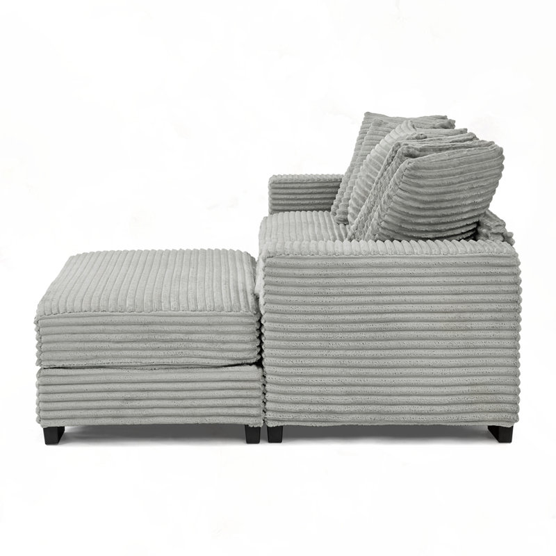 Canapé-lit modulaire rembourré en velours côtelé Corduroy, Gris