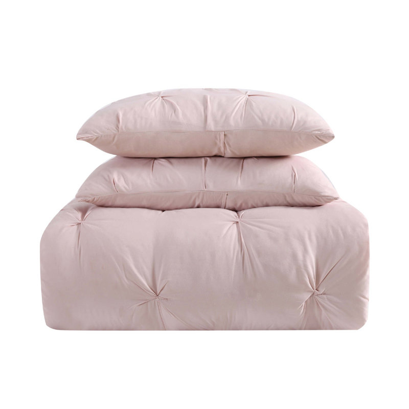 Truly Soft Everyday Pleated 4 Piece Removeable Cover Comforter Set, King Duvet Cover + 3 Additional Pieces, Blush