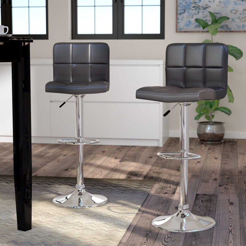 Billie-J Swivel Upholstered Adjustable Height Counter Stool with Metal Frame, Black