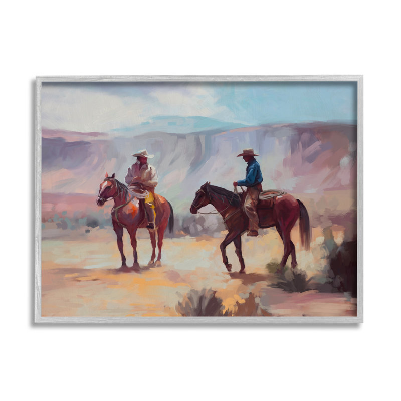 «Desert Cowboys Horses Landscape» encadré sur bois par Ziwei Li, impression, H 16 po x l 20 po, Estampe numérique Farmhouse