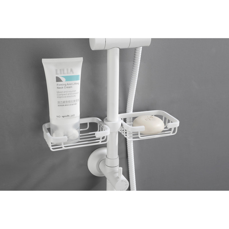 Shower System With 10" Rain Showerhead, 4 Hand Shower, Adjustable Slide Bar And Soap Dish - White Brass For Bathroom Showerhead Giving Comfortable Wall Mount