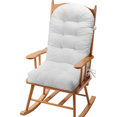44" x 19" x 4" One-Piece High Back Rocking Chair Cushion, Tufted Corduroy Indoor Rocker Seat and Back Pad with Mixed Filling, Non-Slip Bottom, Two Ties and Elastic Back Strap, Cushion Only, Rocking Chair Not Included