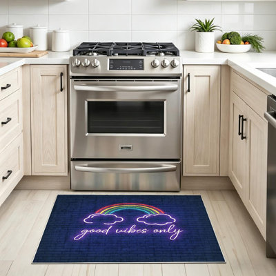 Clear Good Vibes Only Words Neon Light Signage Banner Celebration Decoration Machine Washable Indoor Area Rug