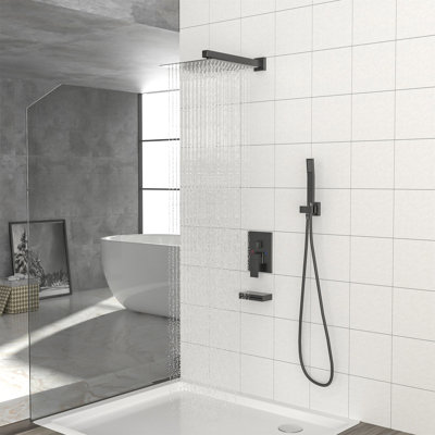 Système de douche avec bec de baignoire en cascade, système de douche carré mural de 12 pouces avec valve brute