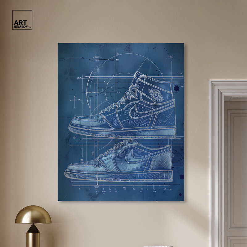 Toile tendance Blue Sneaker par Art Remedy, Toile tendue, H 45 po x l 36 po x P 1,5 po
