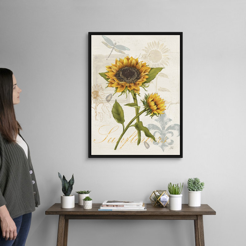 Art mural romantique, tournesol romantique II, Cadre noir, H 24 po x l 32 po x P 1,75 po