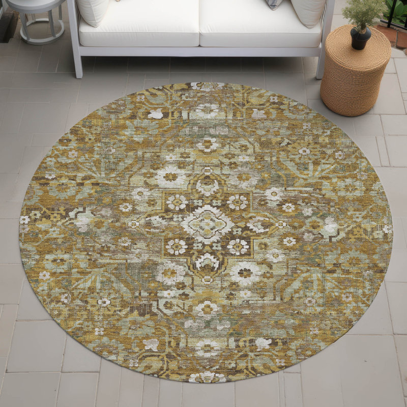 Tapis lavable à la machine intérieur / extérieur ACN2782 Global Chantille, Noyer, Rond 8 pi