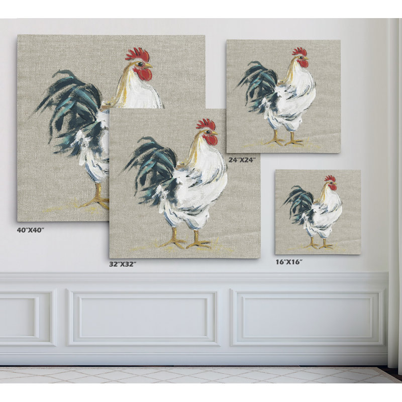 « linen coq i », reproduction de peinture à l’huile, Toile tendue, H 24 po x l 24 po x P 1,5 po