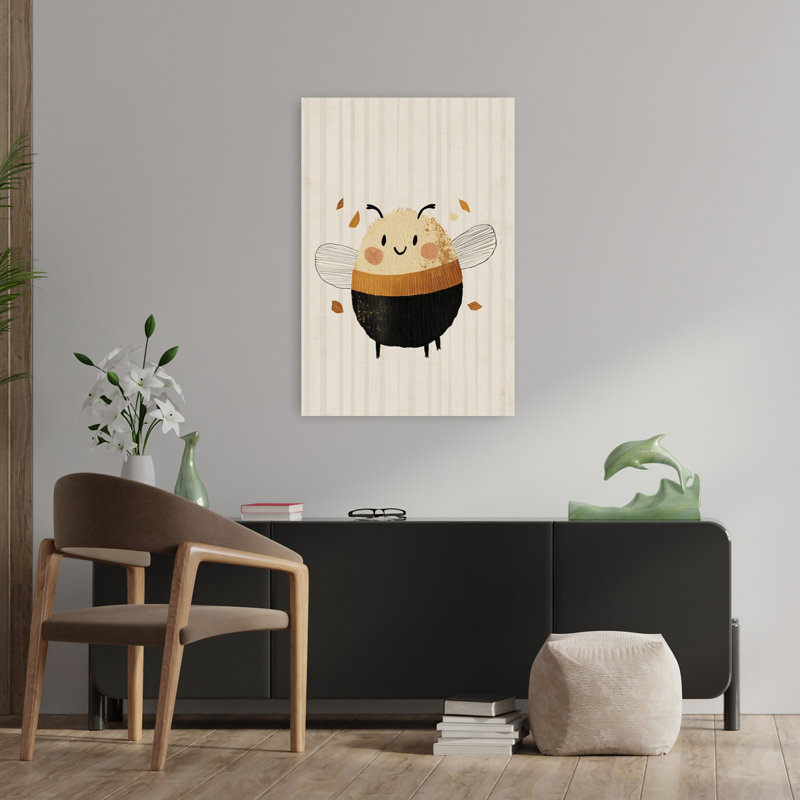 Happy Little Bee Playful Contemporary Bee Autumn Wall Art Print 1 Piece Wrapped Canvas Wall Art, 91.44cm H x 60.96cm W