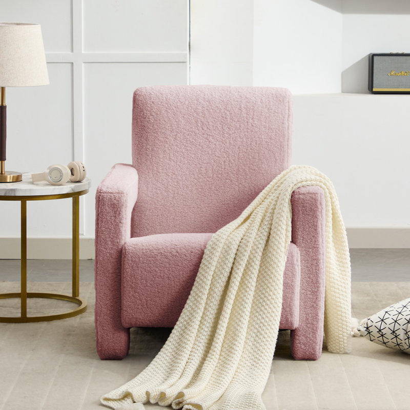 Fauteuil d'appoint rembourré en laine d'agneau moderne, Rose