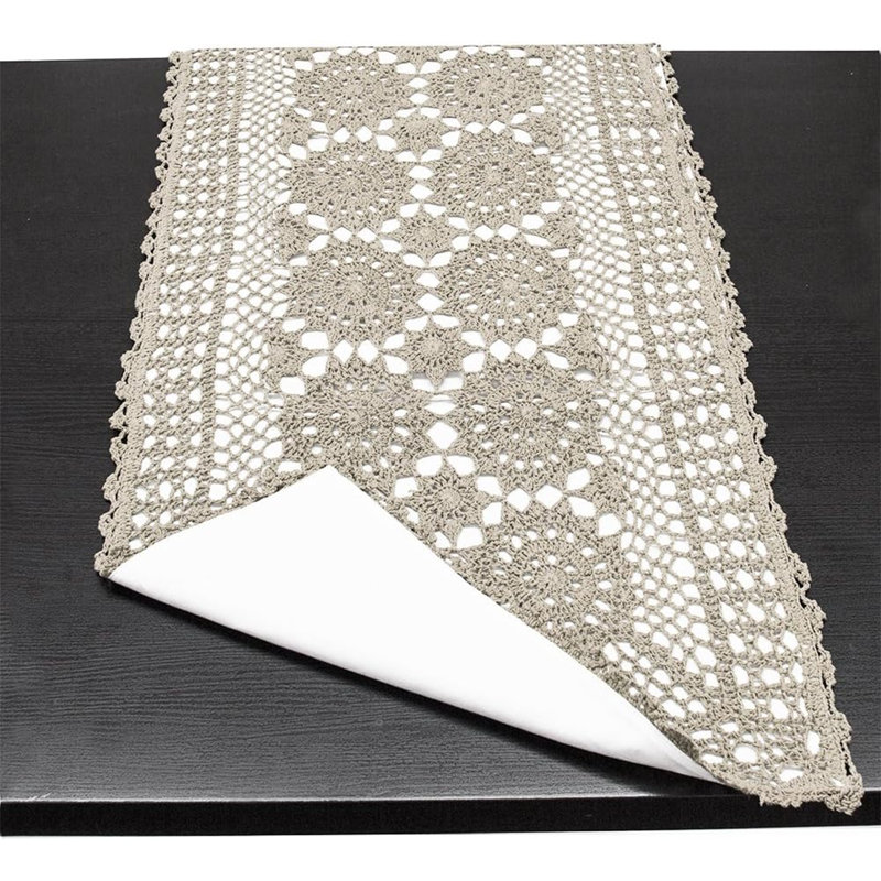 Rectangle Mandala Multi Occasion Cotton Table Runner, 36" x 16" , Gray