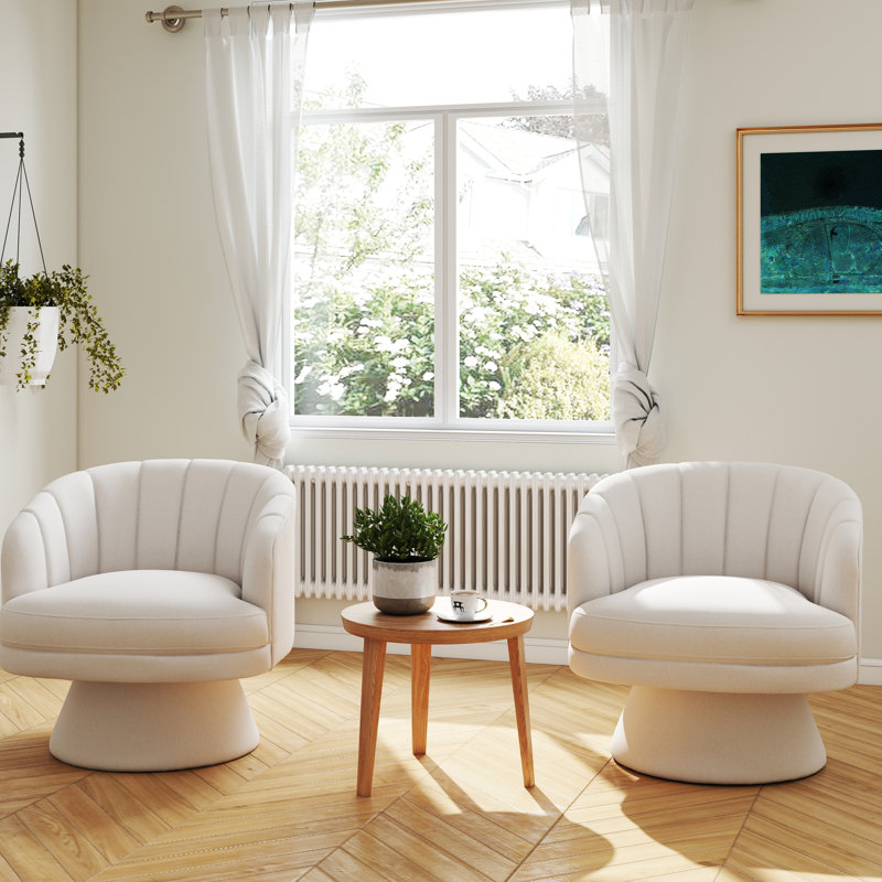 Fauteuil demi-tonneau pivotant en velours Murrow (ensemble de 2), Beige