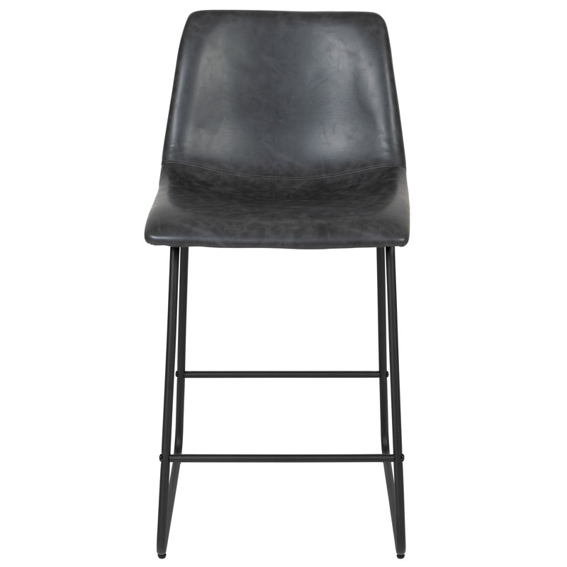 Adjustable Gray LeatherSoft 24" Counter Height Barstools, Set of 2
