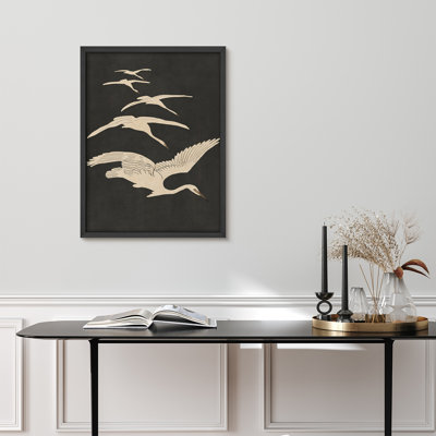 Grues volantes sur fond, reproduction d'art murale encadrée, style silhouette populaire japonaise pour décor de maison de campagne moderne ou d'entrée de style japonais