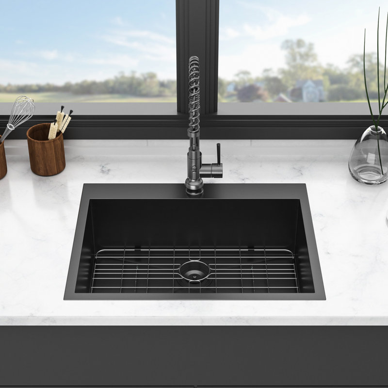 28X22 Gunmetal Black Drop In Stainless Steel Sink - 18 Gauge, Corrosion Resistance, 3.5" Drain Opening, 9" Bowl 28"X22" Freezing Heat, Easy Maintenance, Deep