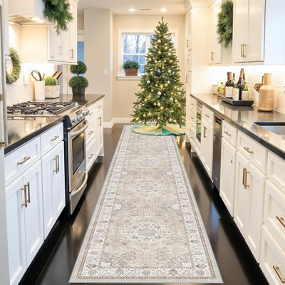 Washable Entryway Rug: Farmhouse Kitchen Hallway Rug Wide Soft Water Resistant Floor Mat for Bathroom Nursery Non Slip Indoor Carpet for Living Room Bedroom Dining Room(Beige)