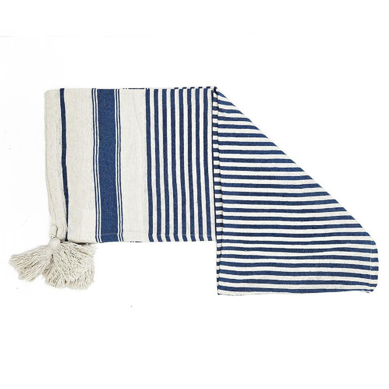 Brighton Blue Striped Recycled Cotton Throw Blanket Set
