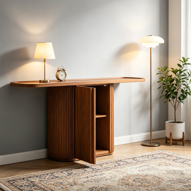 Console en bois massif de style médiéval, 31.5" H x 47.2" W x 15.7" D