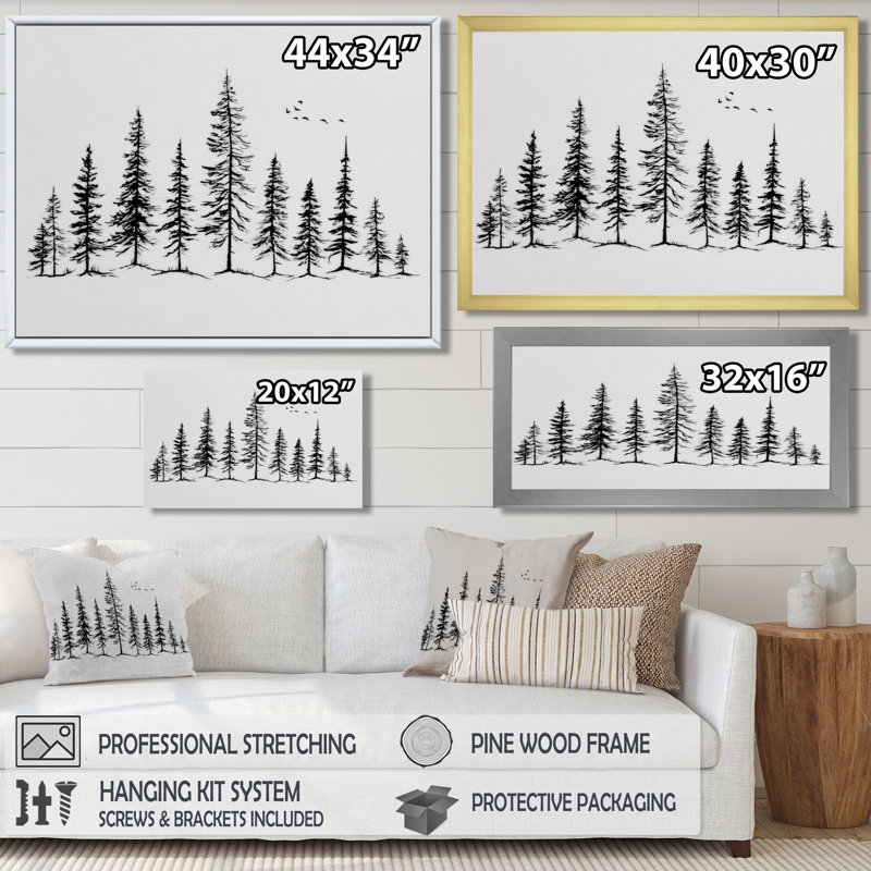 «Pine Tree Forest In Winter Wonderland», reproduction d'art sur toile Nature, H 12 po x l 20 po, Toile tendue