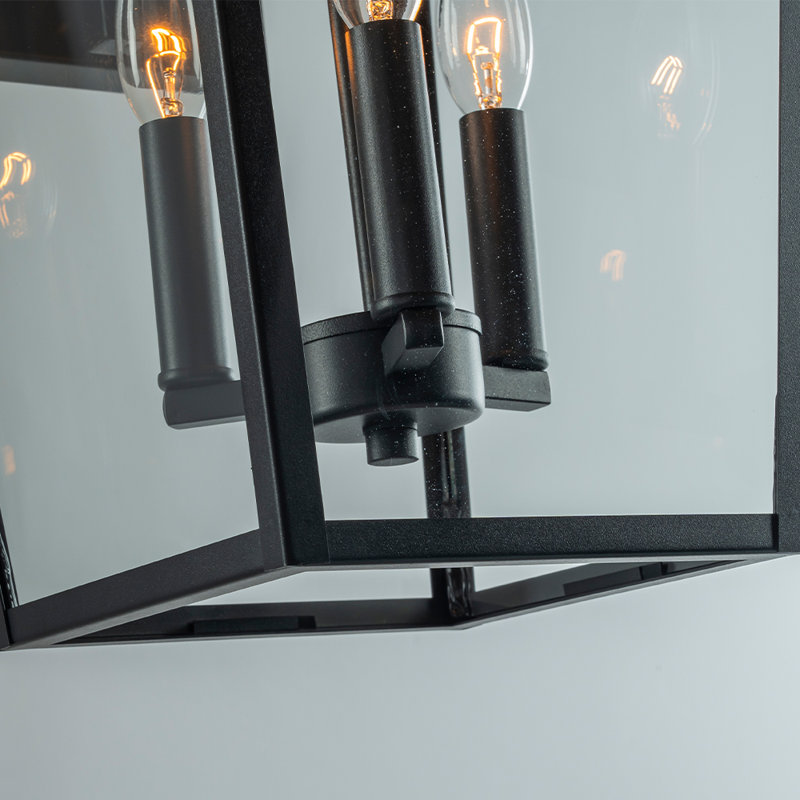 H22" 3-light Classic Large Outdoor Wall Lantern Matte Black Exterior Wall Sconce With Clear Tempered Glass Open Bottom Wall Mount Light Fixture For Porch Garage Entryway