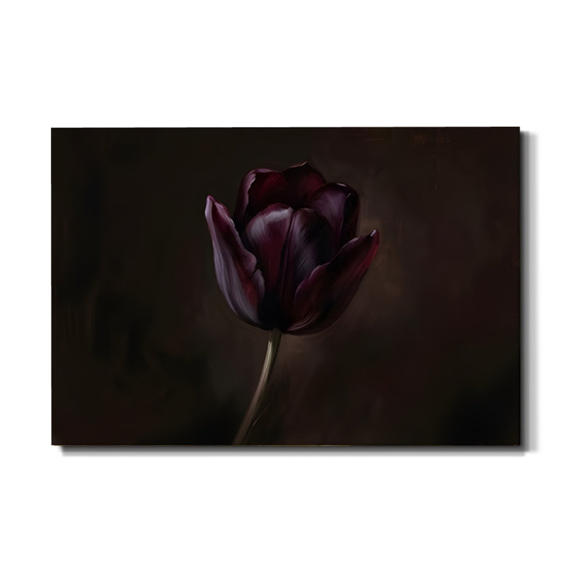 Midnight Bloom Purple Tulip Dramatic Canvas Wall Art, 24" x 36" Gallery Wrapped Canvas Print, Purple & Black Moody Floral Wall Decor for Bedroom, Living Room & Dining Room