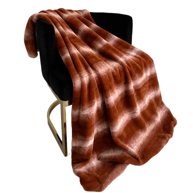 Couverture en fausse fourrure Furever, L 60 po x L 90 po, Orange / Brun