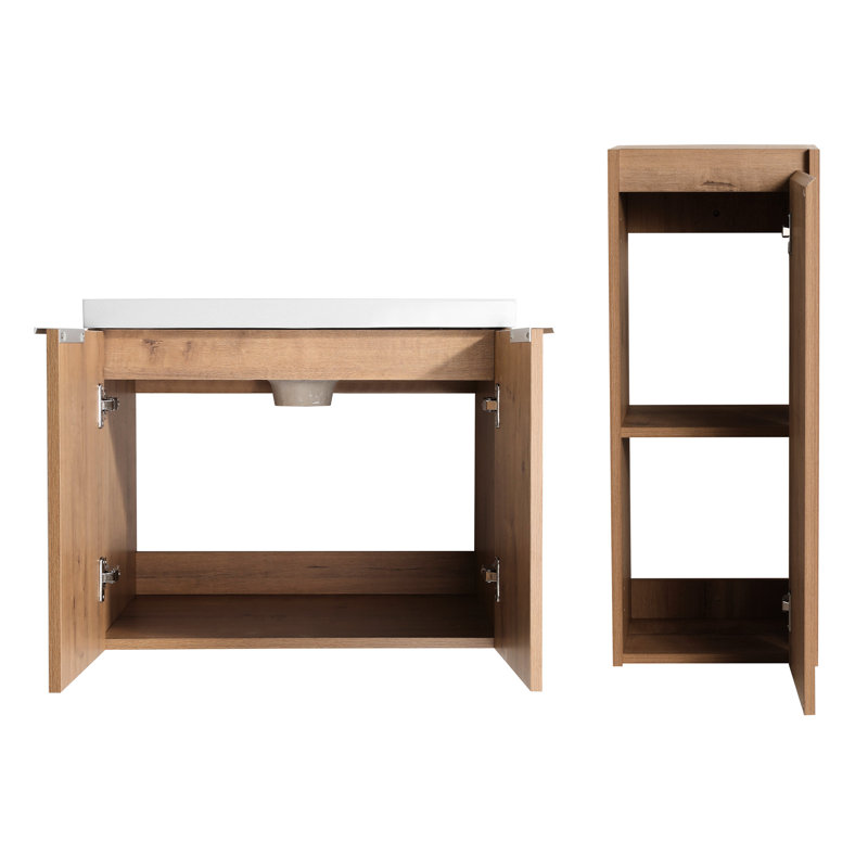 Meuble-lavabo de salle de bain de 61 cm avec lavabo et armoire latérale, matériaux, aspect élégant, construction en rouille.