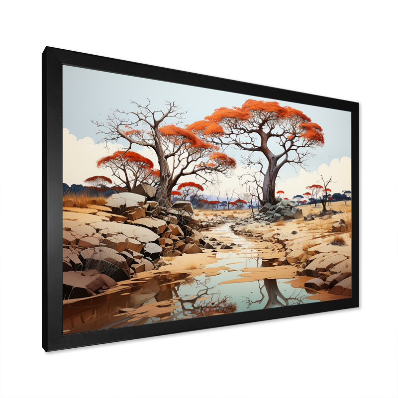 Paysage de baobab onirique, H 24 po x l 32 po x P 1 po, Cadre photo noir simple