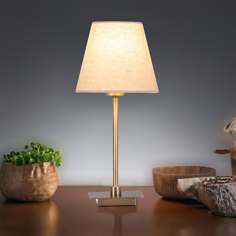 Square Stick Antique Brass Metal Bedside Table Lamp 